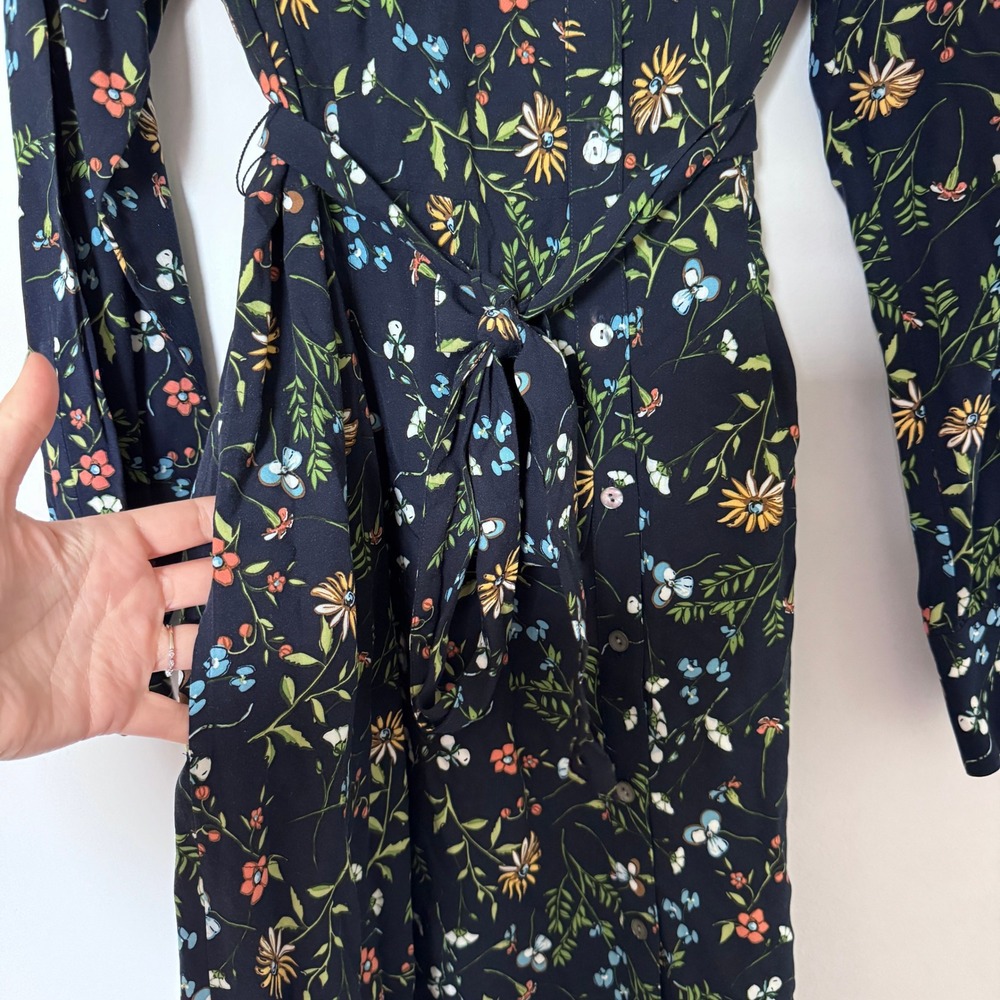 J. Jill Long Sleeve Floral Shirt Dress Belt Modest Church Spring Easter Size L - Picture 4 of 10